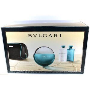 Bvlgari Aqva Pour Homme EDT 4pc Designer Perfume Gift Set for Men w/ After Shave